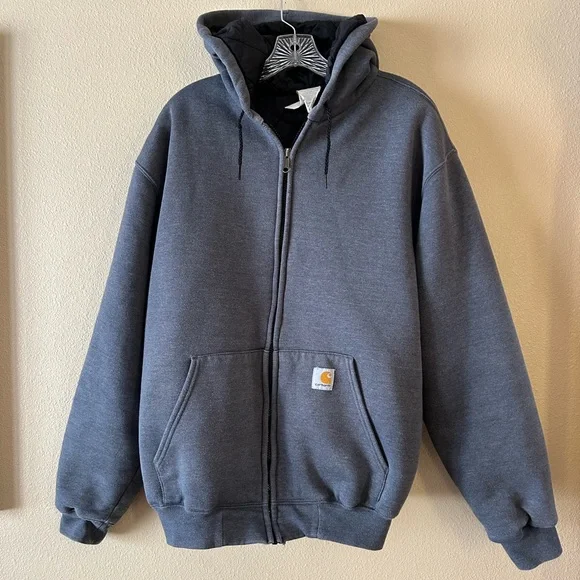 Carhartt Gray Full Zip Quilted Lined Jacket, Vintage Style, Size XL
